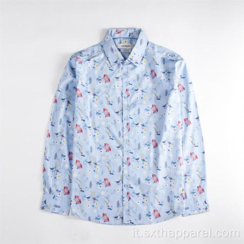 Camicia casual stampata floreale a maniche lunghe da uomo confortevole